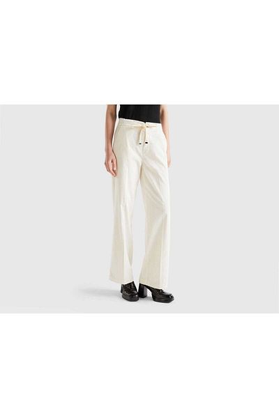United Colors of Benetton Women's Ribbed Velvet Wide-Leg Trousers