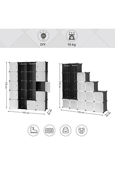 JollyMag Dulap modular, Artool, plastic, 11 compartimente si 2 spatii pentru haine, 143x36x178 cm