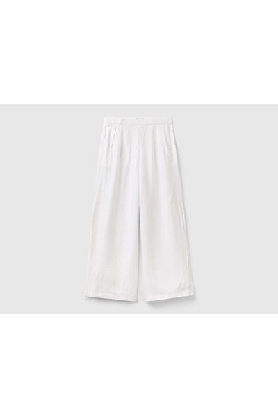 United Colors of Benetton Kids' Wide-Leg Pants with Back Cuts and Pockets