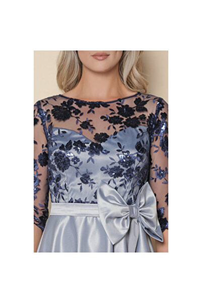 mbg Rochie Merilyn Gri cu dantelă Bleumarin