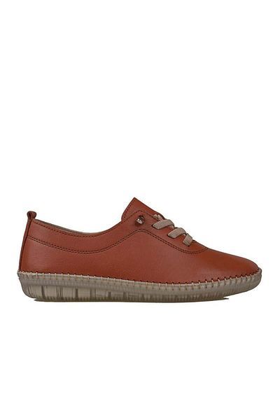 Trend Adımlar Tan Rubber Laced Genuine Leather Women's Comfort Shoes