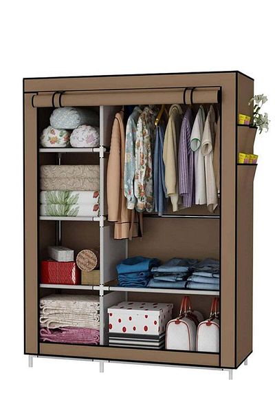 Primo Plus Portable Storage Organizer for Clothes - Fabric Wardrobe with 6 Shelves and Hanging Rod