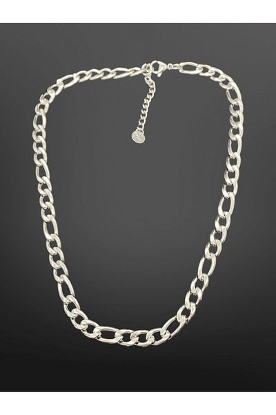 FM Silver Color Thick Chain Model 316L Steel Necklace |   Classic and Stylish Design