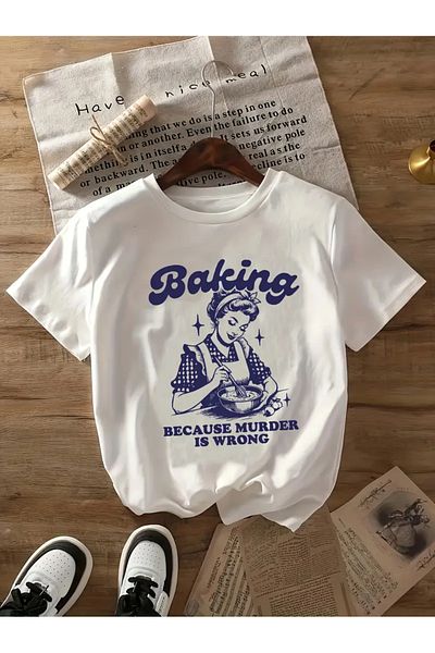 AEMİ Unisex Baking Printed Oversize Crew Neck T-Shirt