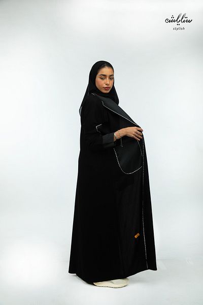 Stylish Classic black abaya with jacket collar