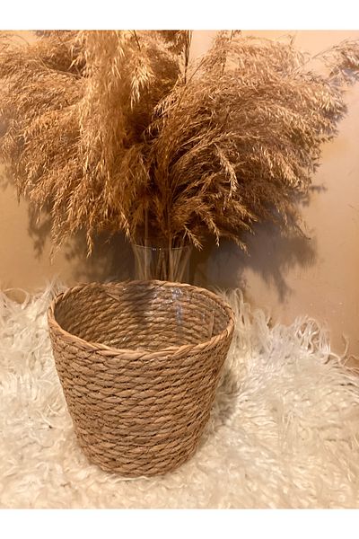 Paganca V-Shaped Straw Thick Knitted Flower Pot with Inner Bag Large Size