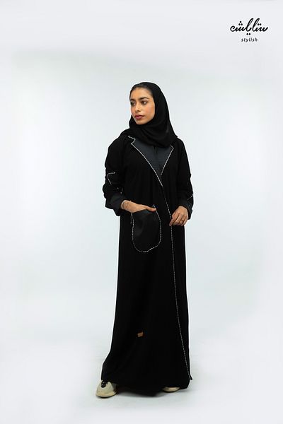 Stylish Classic black abaya with jacket collar