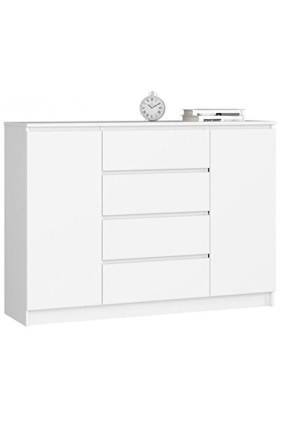 JollyMag Comoda, placa laminata, 4 sertare, 4 rafturi, alb, 138x40x99 cm