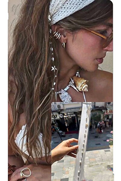 Serashine Accesoriu de păr cu stea de mare din perle și șnur cu mărgele