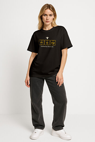 Unisex %100 Pamuk Elements Baskılı Oversize T-shirt