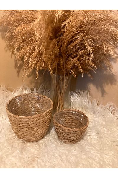 Paganca V-Shaped Straw Thick Knitted Flower Pot with Inner Bag Small and Smallest Size