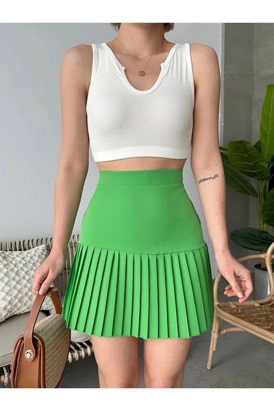 İntive Lingerie Mini-fusta cu talie înaltă, cu șase pliuri, cu fermoar la spate