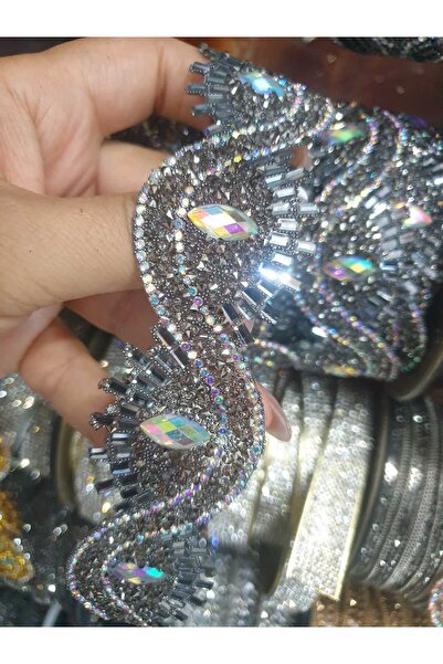 ESRA ŞELEM شريط زخرفي مزين بتفاصيل حجر أنثراسيت يلتصق بالحديد