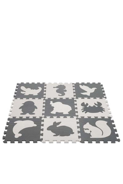 IMK Foam Puzzle Rug for Kids, 9 Pieces Animal Design, Black-Grey, 85cm x 85cm x 1cm