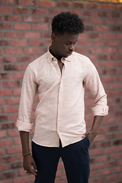 ModTime Slimfit Straw Woven Collar Buttoned Slimfit Shirt