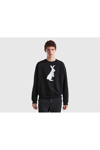 United Colors of Benetton Women's Long Sleeve Rabbit Print Sweatshirt