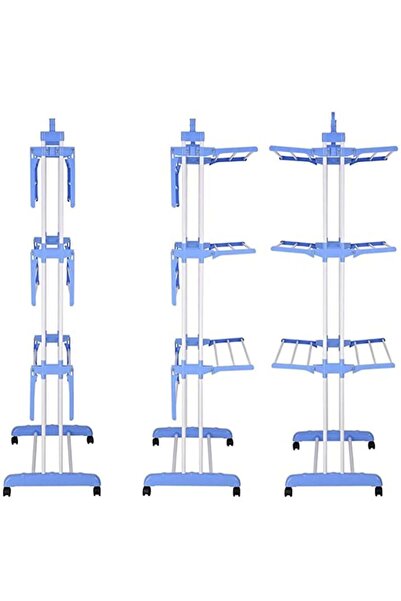 Rovitech Suport vertical pentru uscare rufe cu trei niveluri, alb/albastru, 16 m