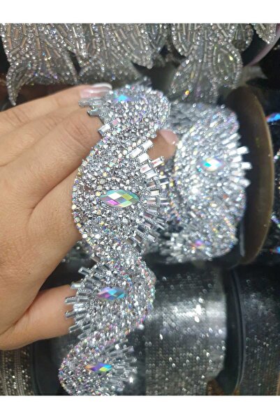 ESRA ŞELEM Aplicație de bandă decorativă cu detaliu de piatră de culoare argintie care se lipsește cu fier de călcat Hobby