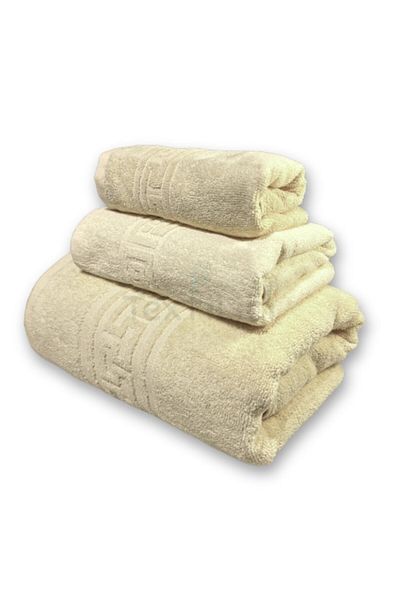 TextiLici Set of 3 Premium Quality Bath Towels, 100% Cotton, TextiLici, Cream