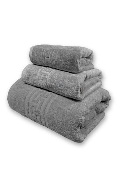 TextiLici Set 3 Bath Towels 100% Premium Cotton, 30x50cm, 50x90cm, 70x140cm, TextiLici, Grey