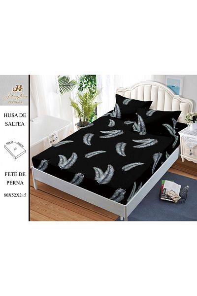 FIONNA.RO Satin Cotton Elasticated Pillowcase and Pillowcases 180x200cm - White Feathers