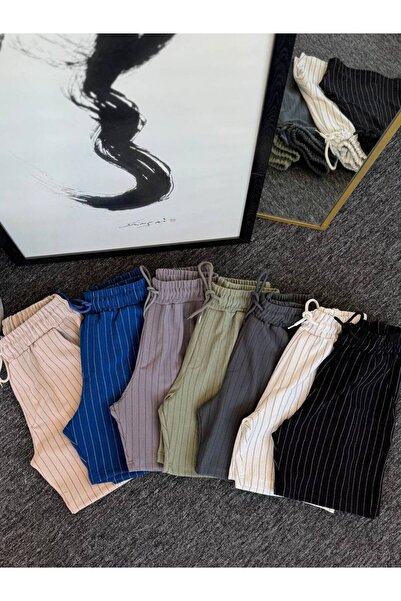 DAPHN Yeni Sezon Erkek Kadın Unisex Krep Çizgili Yüksek Kalite Şort 6'lı SET