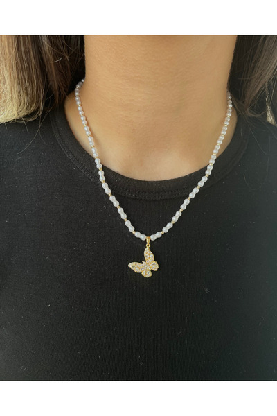 Zemora Jewelry قلادة فراشة اللؤلؤ