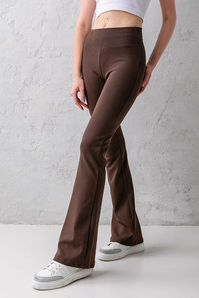 CNRCollection Women's Brown Stretchy Lycra Elastic Wide Waistband Knitted Fabric Spanish Leg Combed Cotton Leggings