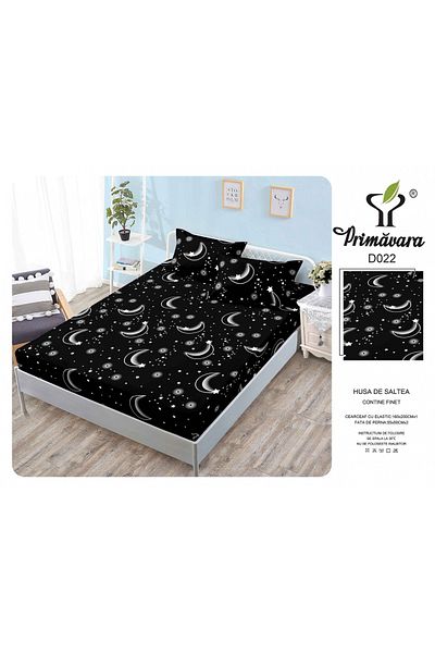 FIONNA.RO Duvet Cover With Elastic And Pillowcases 160X200cm - Black With Stars