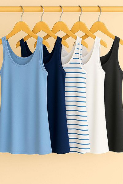 COTENCONCEPT Tricou pentru atlet cu bretele groase din bumbac, 5 bucăți