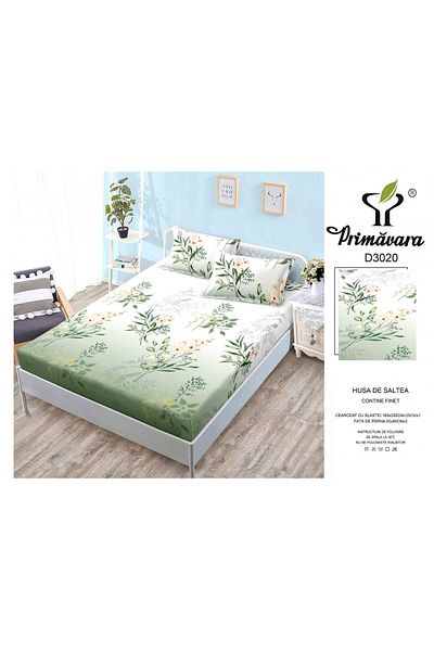 FIONNA.RO Duvet Cover With Elastic And Pillowcases 160X200cm - Green With Leaves