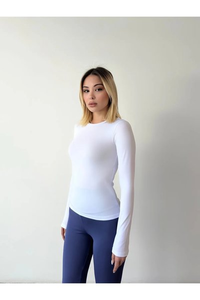 jeneric Ultra Soft Round Neck Long Sleeve Blouse White