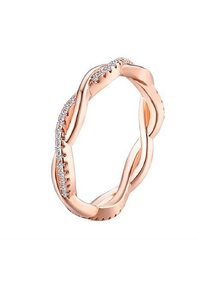 huitich Twist Design Diamond-Inspired Couple Ring Rose Gold Color