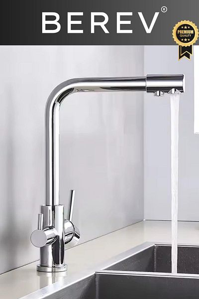 Berev Chrome Purified Kitchen Sink Faucet 3 Way L Pipe Luxury Water Tap