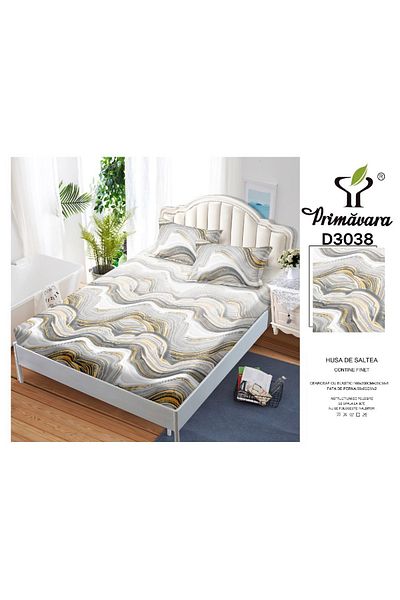 FIONNA.RO Duvet Cover with Elastic and Pillowcases 160X200cm - Marble Pattern
