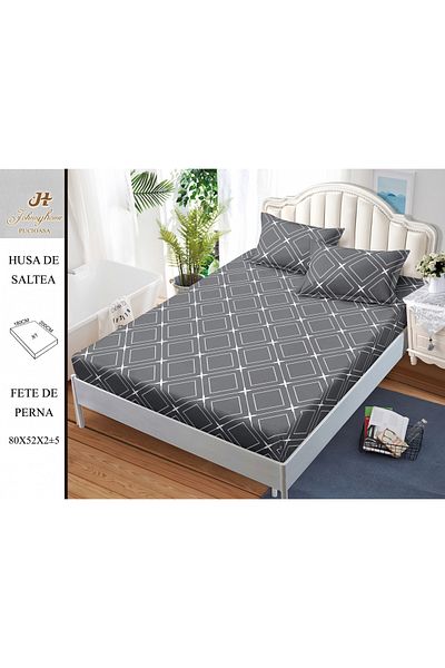 FIONNA.RO Satin Cotton Elasticated Pillowcase 180x200cm - Grey With Diamonds