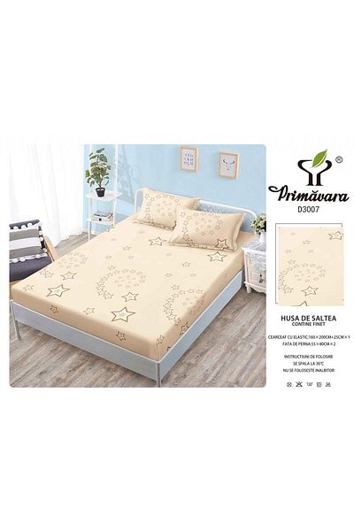 FIONNA.RO Duvet Cover With Elastic And Pillowcases 160X200cm - Beige With Stars