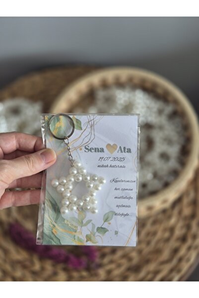 SEMOLİNA İnci Yıldız Anahtarlık 15 Adet, Kişiye Özel Kart Tasarımı Nişan, Düğ...