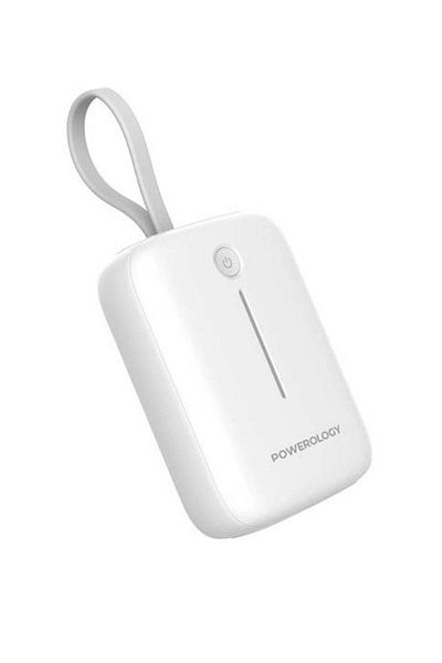 Powerology 10000mAh Power Bank with Detachable USB-C Wire, 20W Power Delivery, 3-Device Charging, Lo