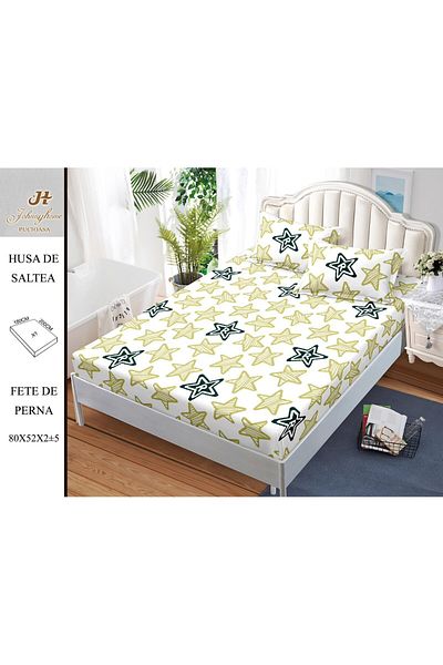 FIONNA.RO Satin Cotton Elasticated Pillowcase 180x200cm - Stars with Initial R