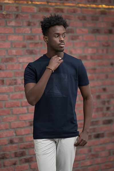 AKÇAYLAR Slim Fit Cotton Front Printed Crew Neck T-Shirt