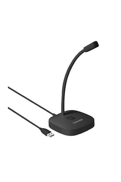 Promate USB microphone with ergonomic curved design, mute button and adjustable stand