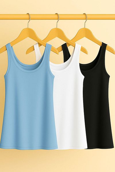 COTENCONCEPT Tricou pentru atlet cu bretele groase din bumbac, 3 bucăți