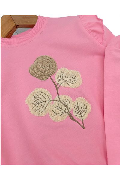 VOY KİDS Girl's Seasonal Floral Embroidered 2-Piece Set – Long Sleeve Crew Neck Top and Bottom – 2-5 Years