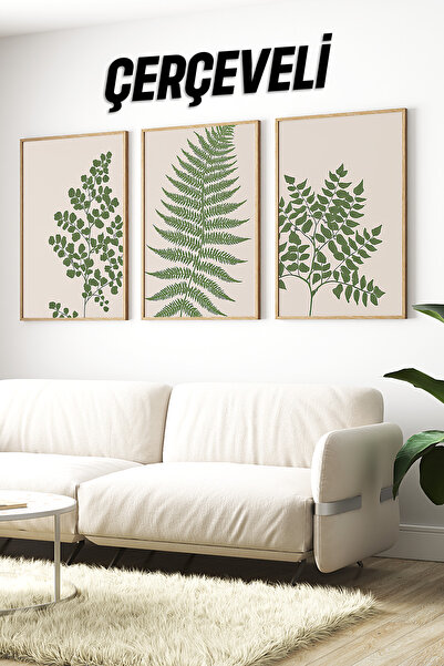 kutuTR 🌿 Doğanın Ferahlığı Evinizde: Yeşil Yaprak Temalı 3’lü Çerçeveli Tabl...