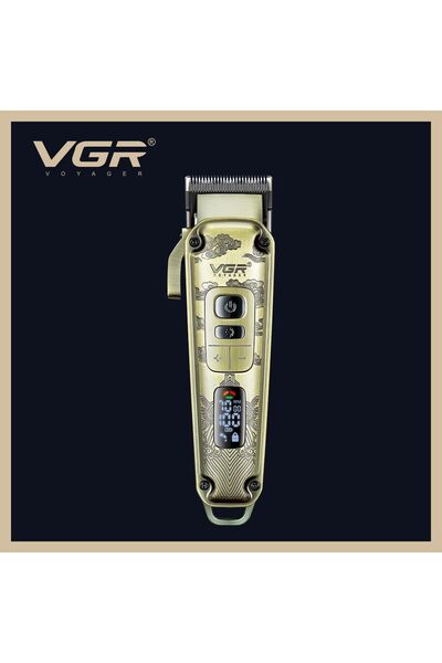 VGR Hair clipper with premium metal body - LED display, high-quality blade, 4-speed motor