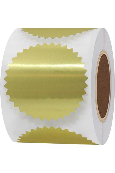 MÜHÜRCE Gold Colored Cold Stamp Sticker - Tear-Free Elegant Shiny Seal Label (Set of 200)