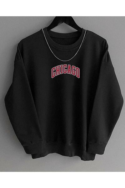 Boi Φούτερ Chicago - Μαύρη στάμπα Oversize Φούτερ Crew Neck