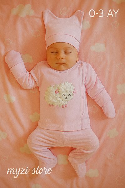 MYZİ STORE Organic Cotton 3-Piece Baby Set (0-3 Months) – Hat, Top and Bottom Wear – Unisex