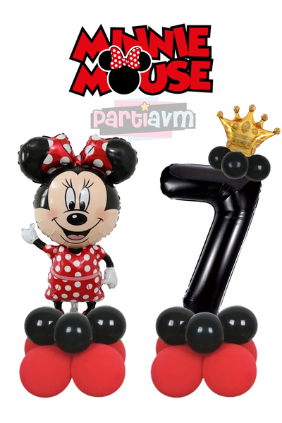 PARTİAVM 7 Years Old Minnie Mouse Balloon Set Black Number Balloon Balloon Co...